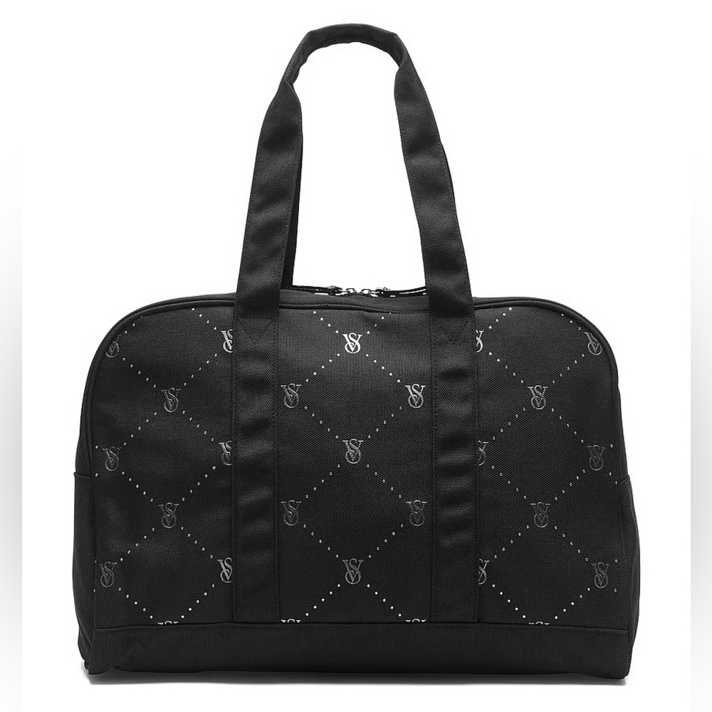 Victoria's Secret Weekender Black Tote Zip Duffle Bag VS Logo NEW